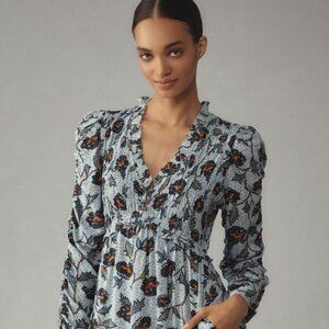 Anthropology V neck ruffle mini dress size M
